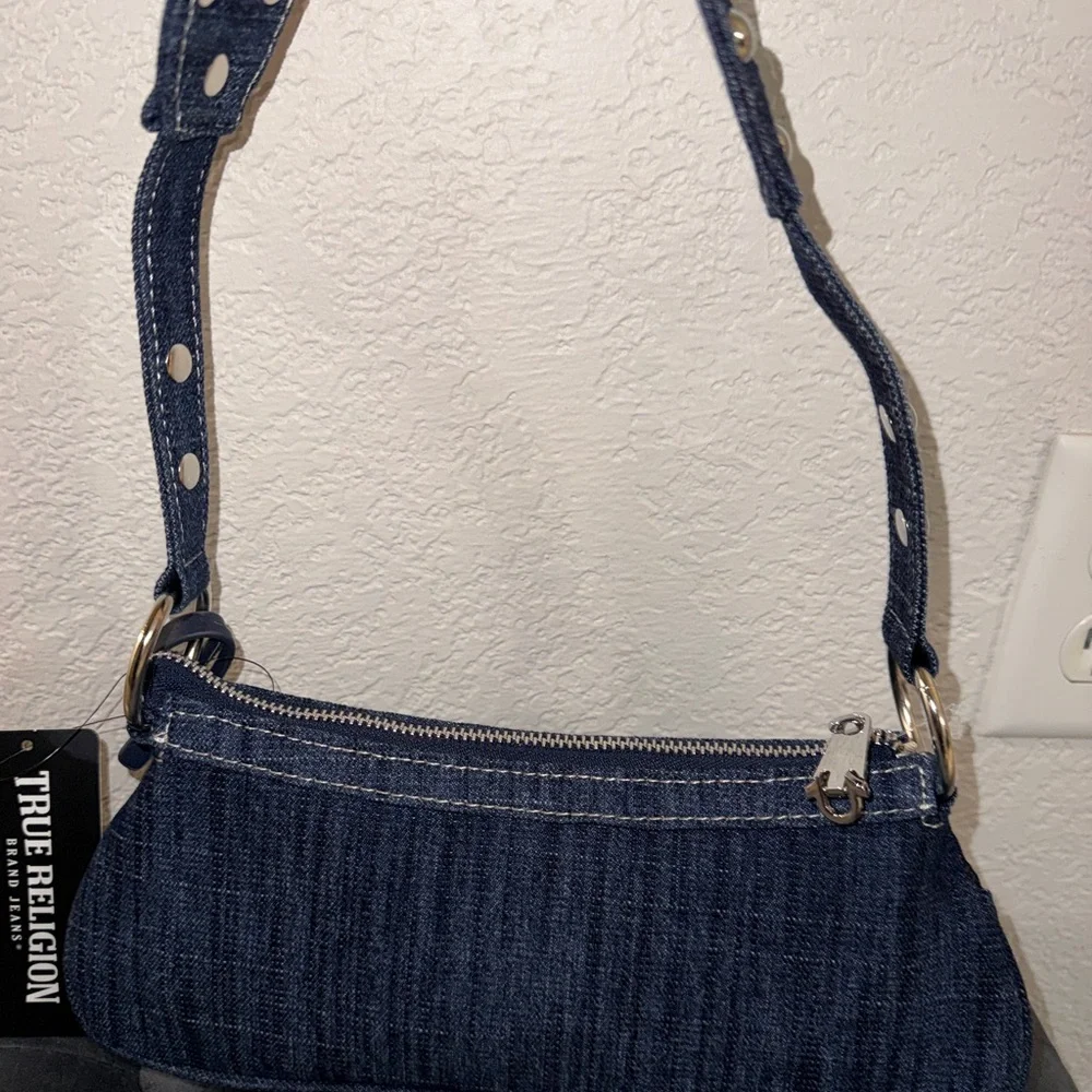 True Religion Dark Denim Shoulder Bag - Dark Blue with Silver Studs - Picture 7 of 7